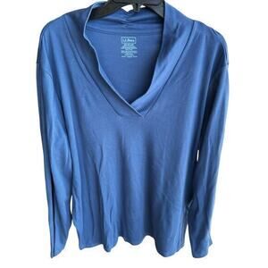 LL BEAN cornflower blue v neck jersey knit Supima cotton NWOT plus size XXL 2X